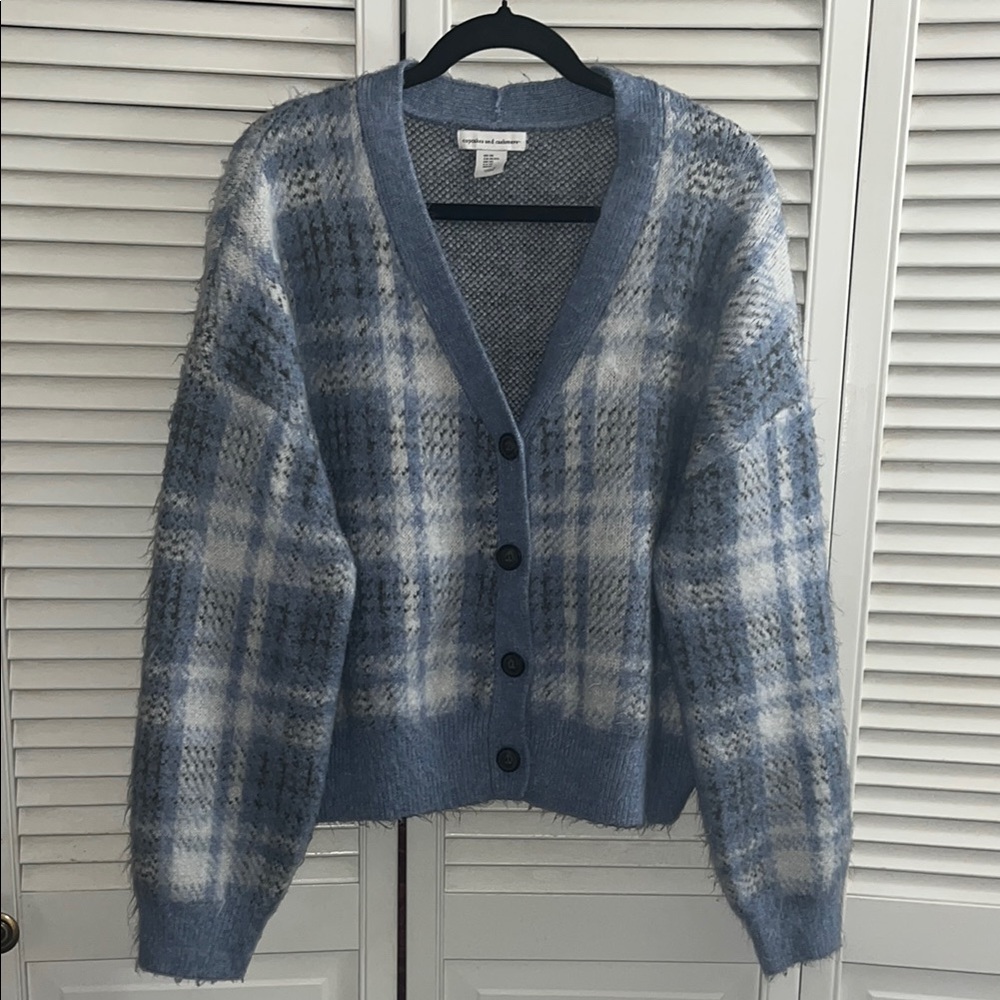 Cupcakes & Cashmere plaid eyelash sweater cardigan
